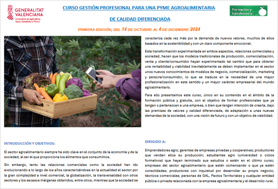  CURSO DE GESTIÓN PROFESIONAL DE CALIDAD DIFERENCIADA  - Primera Edición (del 14.10.2024 al 04.12.2024)